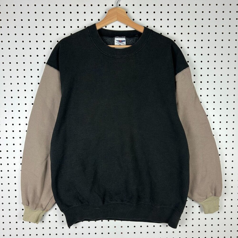 Jerzees 90s Two Tone Crewneck Large Dark Gray Brown Y2K Sweatshirt Weave USA